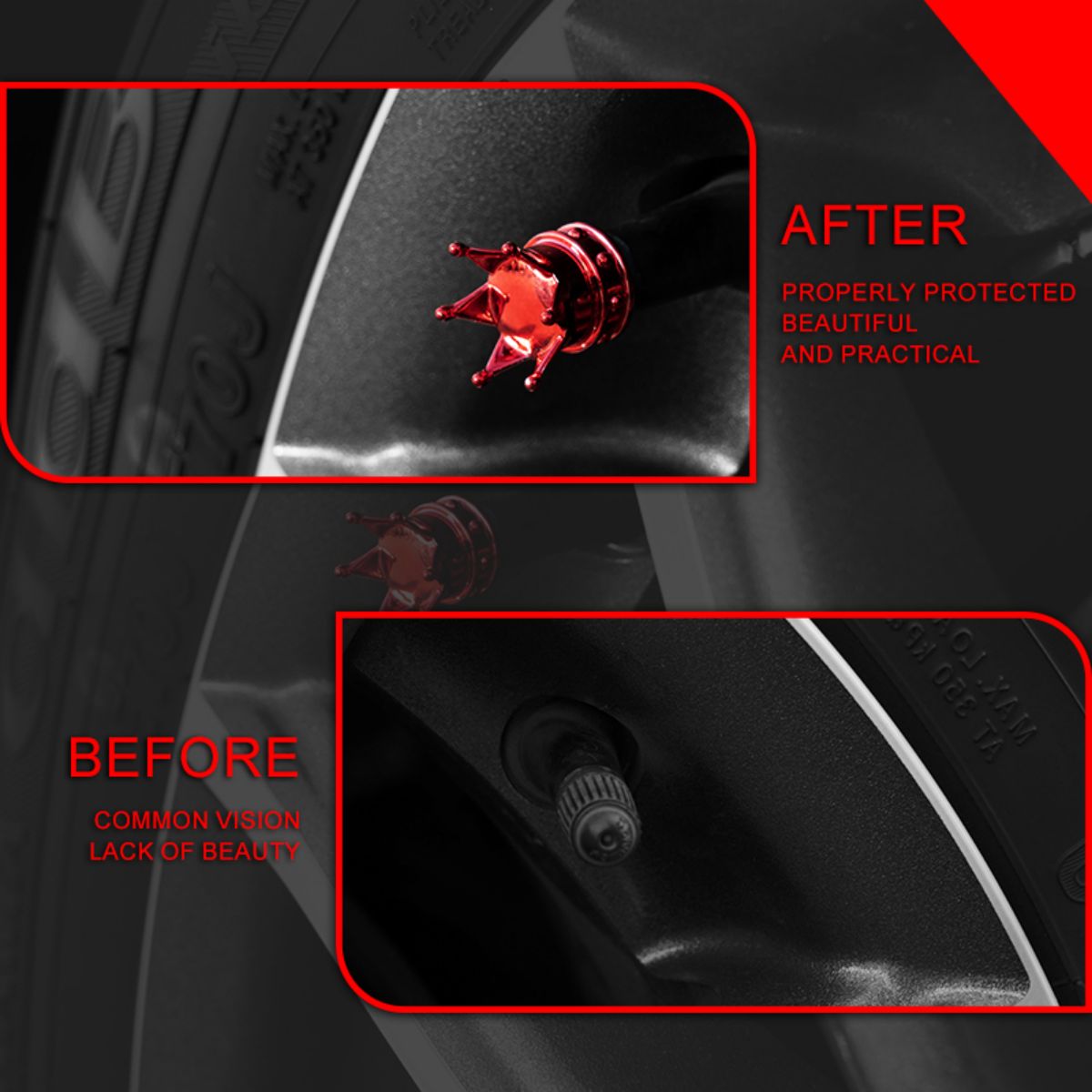 Crown Styling Car Tire Valve Cap Air Valve Stem Dustproof Bike Dustproof Cover Tyre Rim Stem Dust Caps Tire Decor Accessories