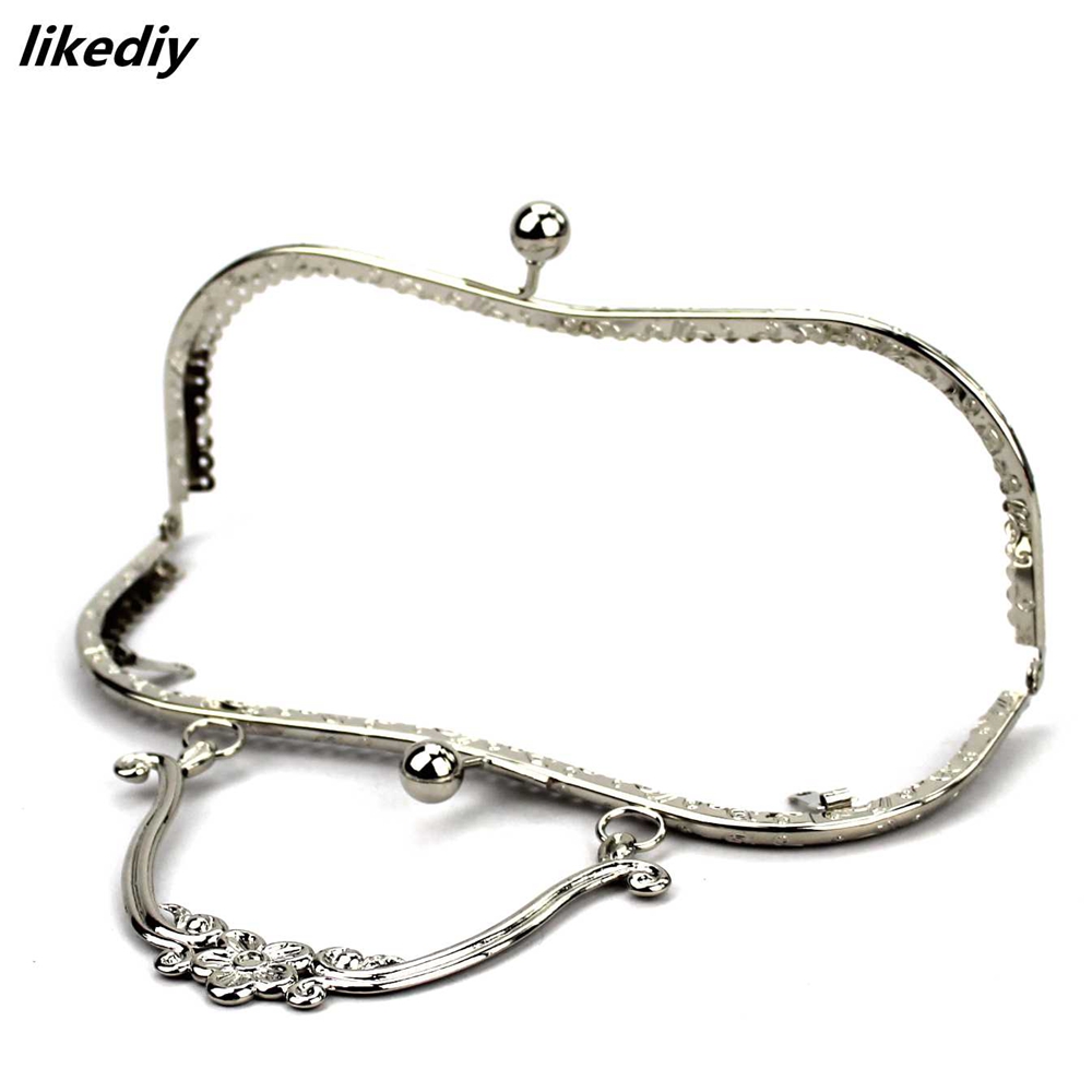 3 stk/parti 20.5 cm bronze sølv gylden blomme blomst blomstermønster vintage metal pung ramme kys lås håndtag taske tilbehør