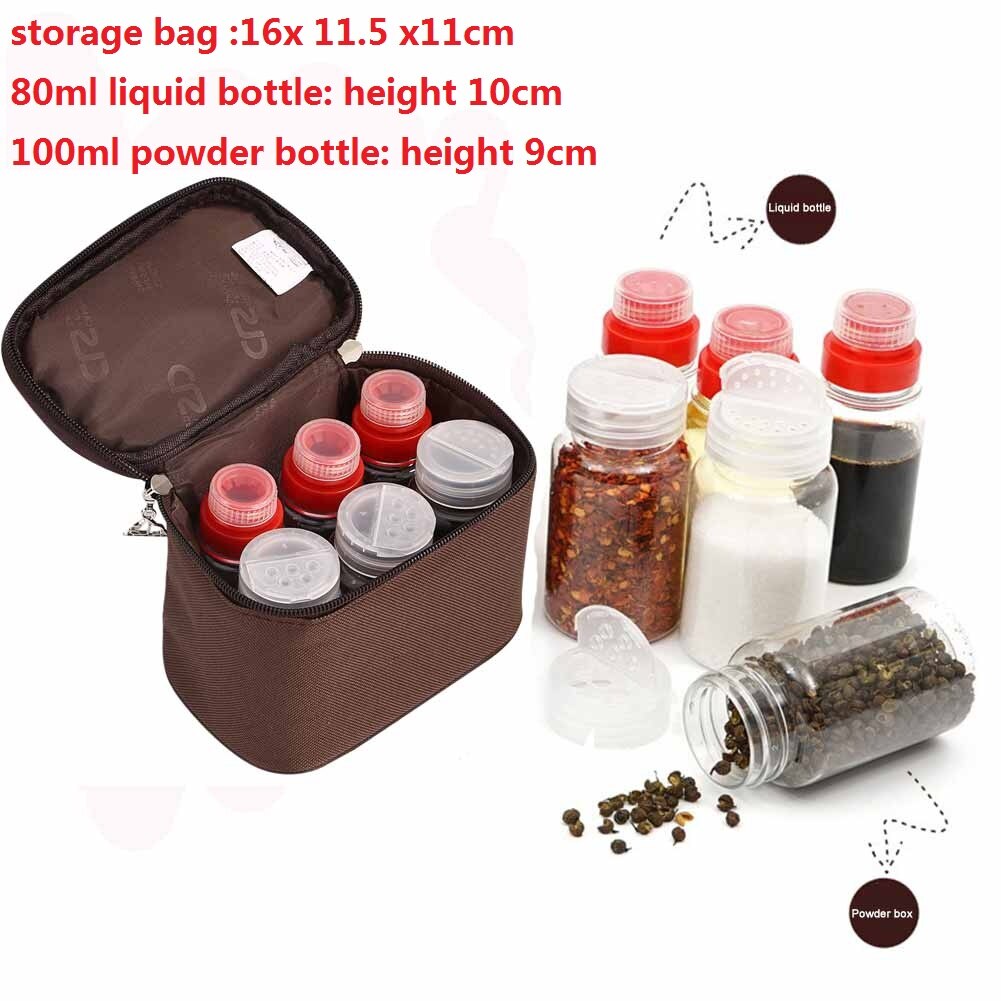 6 Pcs/Set Spice Jar Container Seasoning Box with Storage Bag Spice Bottle Salt Pepper Powder Containers for Outdoor Barbecue
