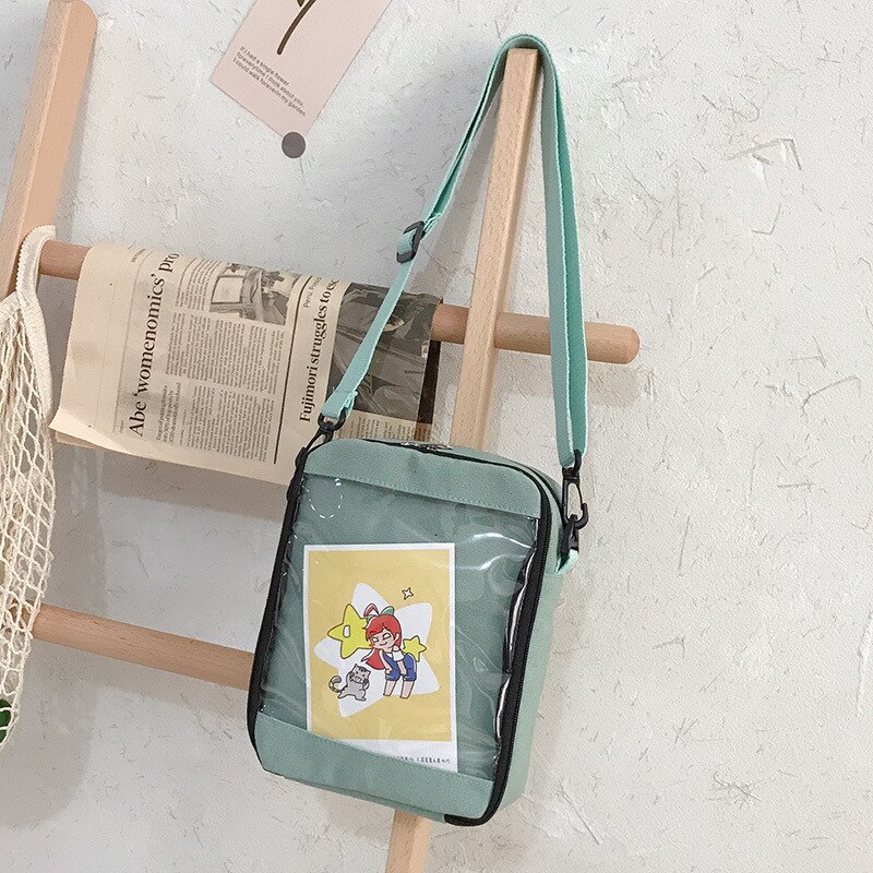 Women Handbags for Girls Shoulder Bags PVC Transparent Messenger Bags Students School Bookbag Crossbody Bags: Green