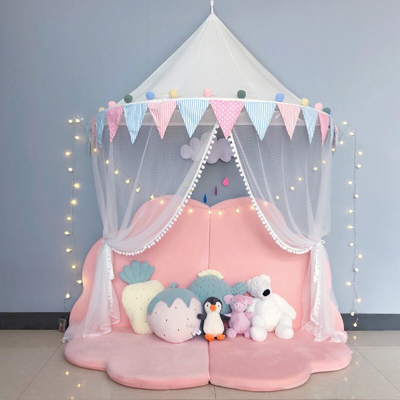 Tienda tipi de algodón para niños, casa de juegos, toldo plegable, cortina para cama, red para cuna de bebé, decoración para habitación de niño y niña: triangle flag