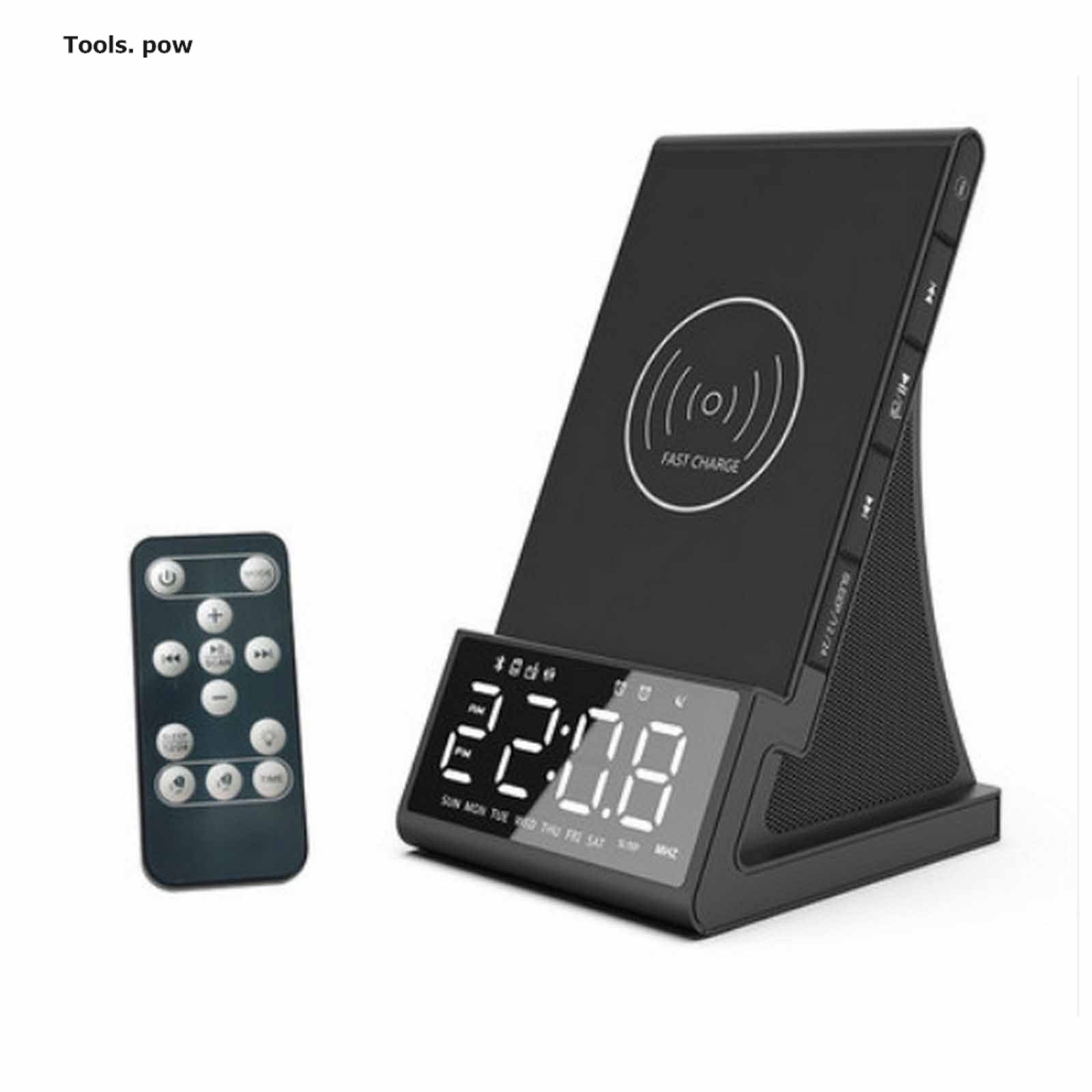 Wireless Charging Alarm Clock with FM Radio,Bluetooth Speaker with USB Charger Port,Bedroom/Child Electric Clock Support TF Card