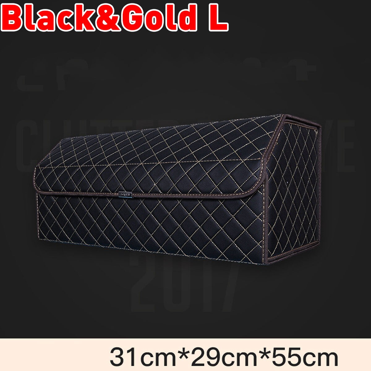 Folding Large Car Trunk Organizer Box Storage Bag Auto Trash Tool Bag PU Leather Cargo Storage Stowing Tidying Car Accessories: Black and Gold L
