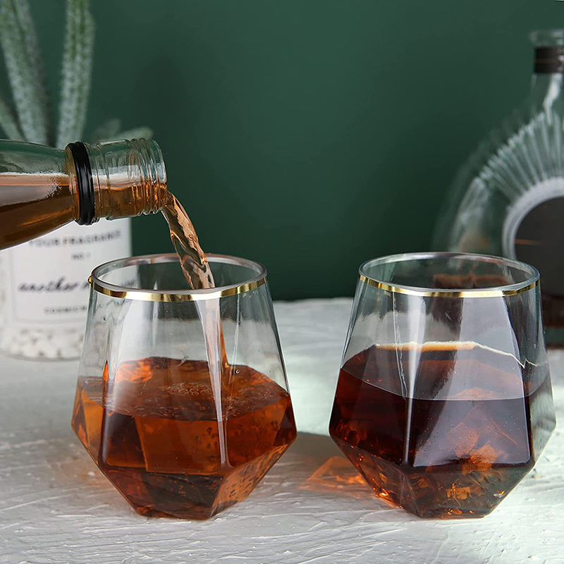 Verre à vin hexagonal en diamant à bord doré, style européen, plastique, ménage, transparent, whisky, étranger, 1 pièce