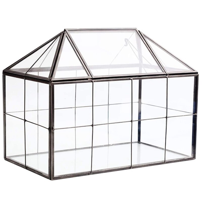 Glass Glass Terrarium Handmade House Shape Geometric Glass Container With Swing Lid Indoor Planter For Succulents: Default Title