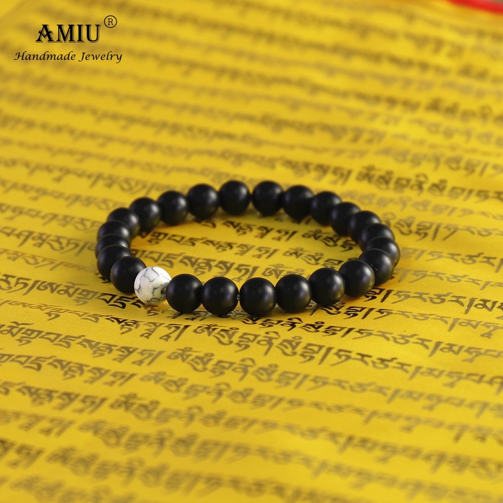 AMIU 2Pcs/Set Couples Distance Bracelet Classic Black And White Natural Stone For Man And Women Yin Yang Beaded Bracelet