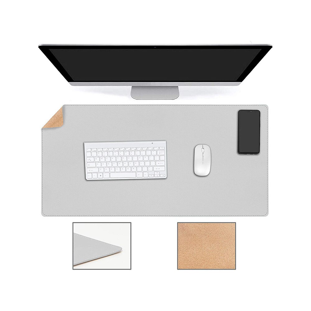 Extra Large Gaming Mouse Pad Double-Sided PU Leather Desk Mat Keyboard Pad Waterproof Dustproof Computer Mousepad for Game Offic: Gray / 90 X 43cm
