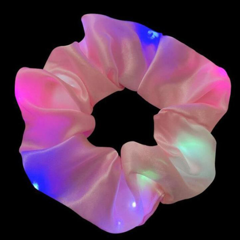 Popular parpadeante iluminado chica lazo para el cabello LED luminoso chica Scrunchies mujeres brillante Scrunchy cuerda para el cabello accesorios para el cabello: XXS / Plata
