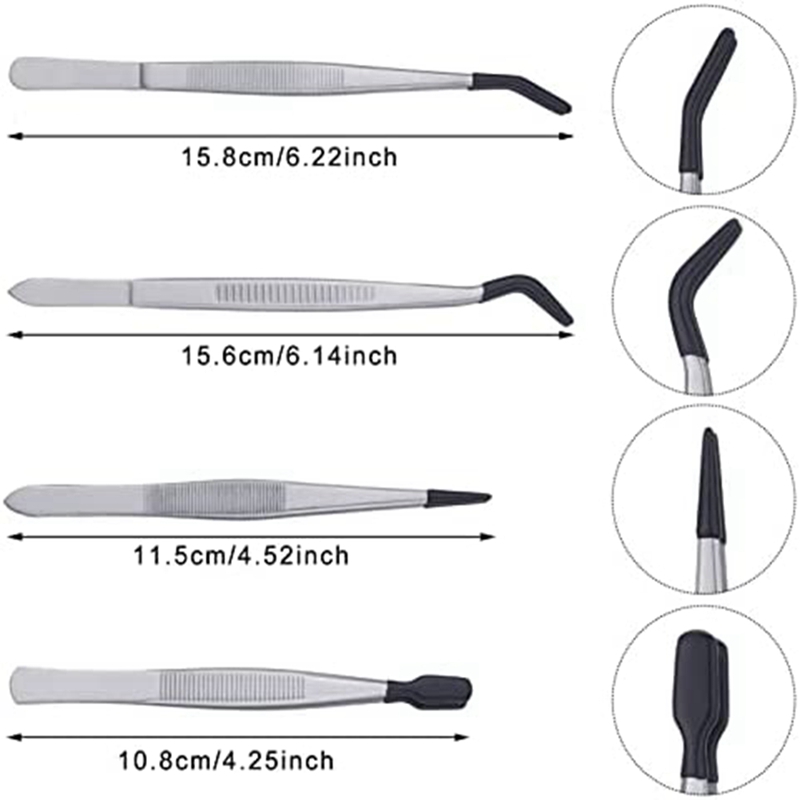 4 Stuks Pincet Set Met Rubber Tips Pincet Rubber Platte Tip Tweezer Voor Sieraden Hobby Industriële Hobby Craft