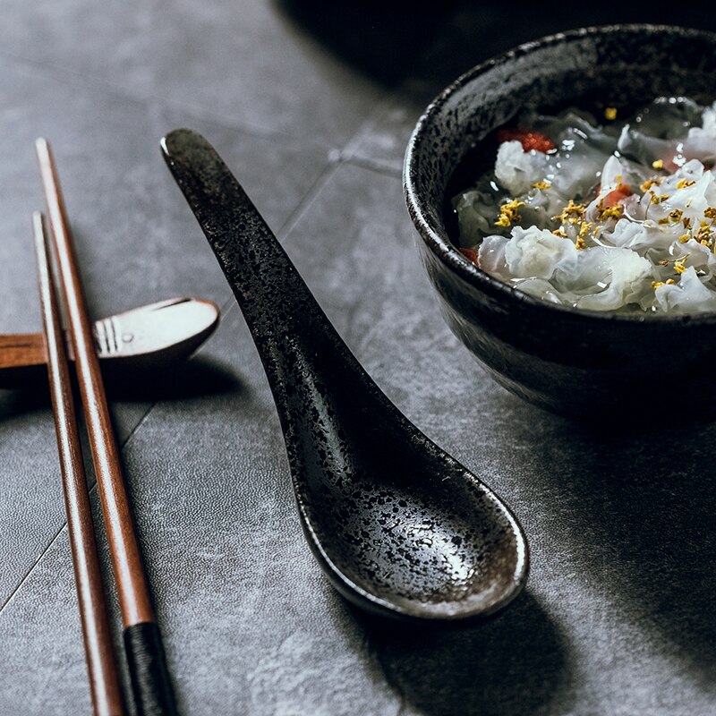 Fancity japansk soppsked hushålls keramik ramen sked ris sked gröt sked efterrätt sked retro japansk och ko