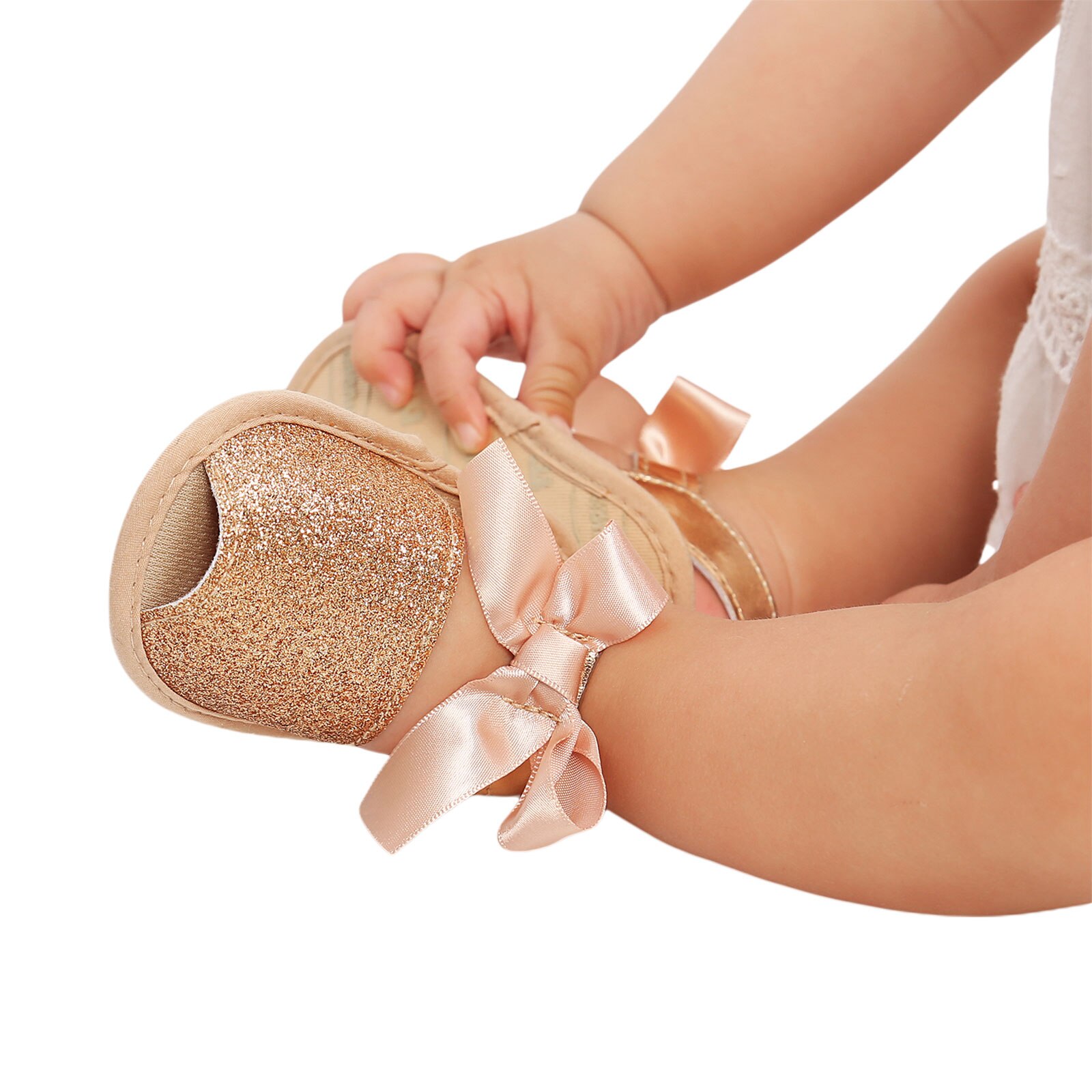 Sandales pour bébés filles, chaussures respirantes à semelle souple avec décoration à nœud papillon, pour photographie de fête