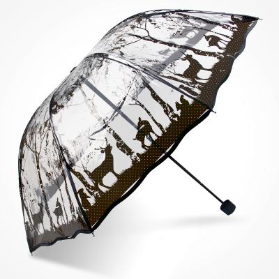 Róża piękny przezroczysty trzy składany parasol japonia kobiety składany deszcz Parapluie koronkowy parasol kobieta biegów wodoodporny: B