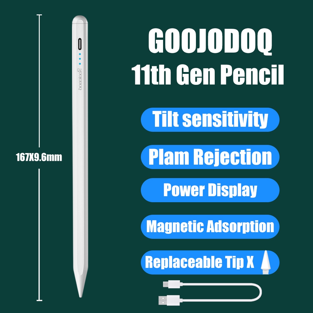 GOOJODOQ 12th Gen Pencil For iPad Pencil Palm RejectionTilt for Apple Pencil 2 1 iPad Pro 11 Air 4 7th 8th Pencil: 11th 1 Tip