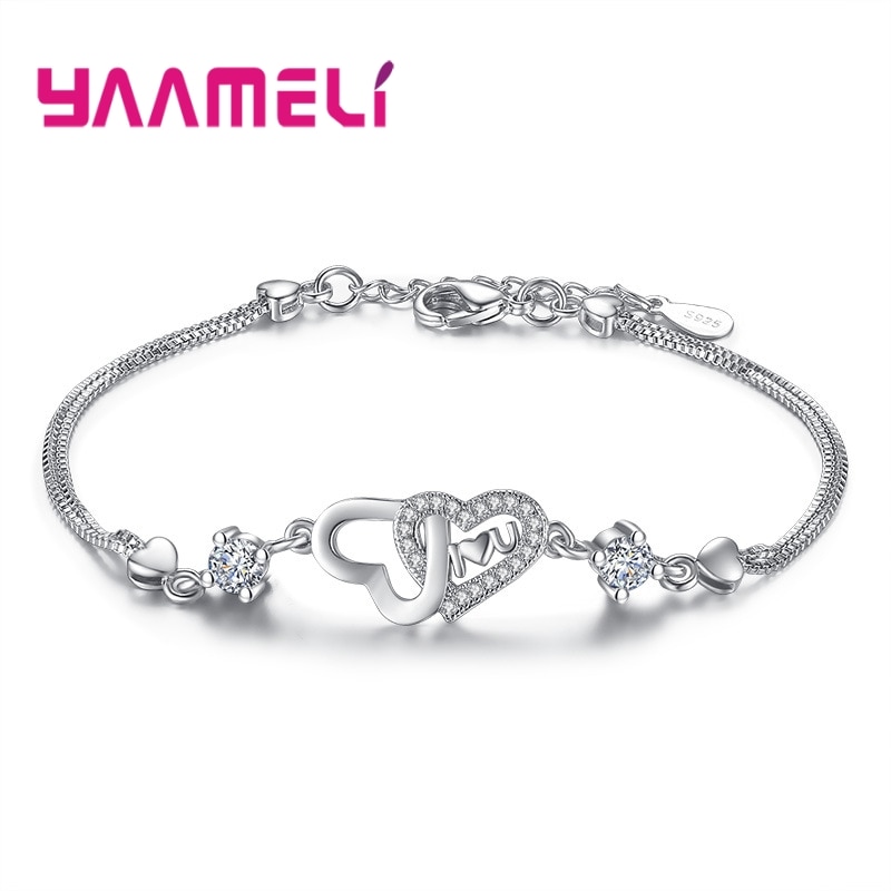 Bransoletka podwójne serce kształt fioletowy/biały nadmorski zbiorów festiwal ucztowanie noc biżuteria 925 szterling srebro dziewczyna