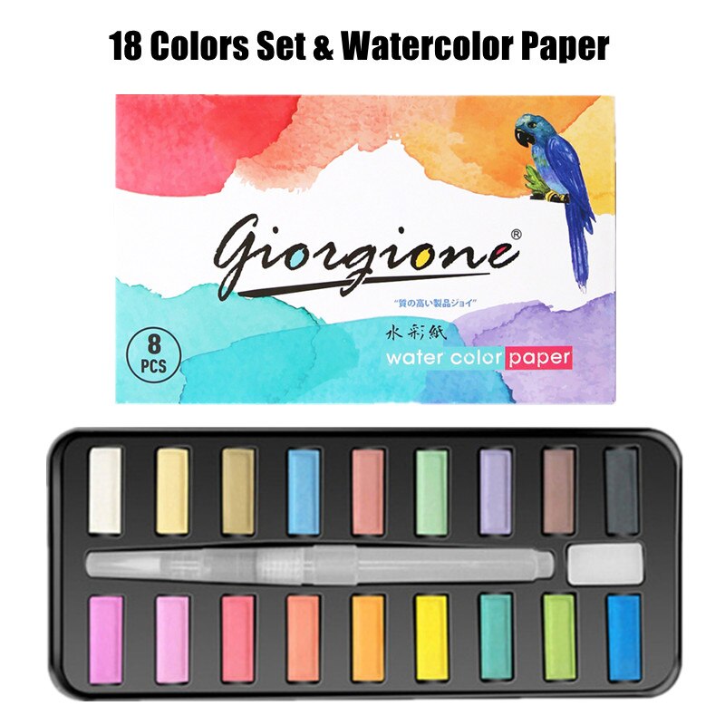 Juego de acuarelas profesionales, pigmento de 12/18/24/36 colores para pintura de acuarela con pincel de pintura y juego de pintura de papel de acuarela: 18Set With Paper