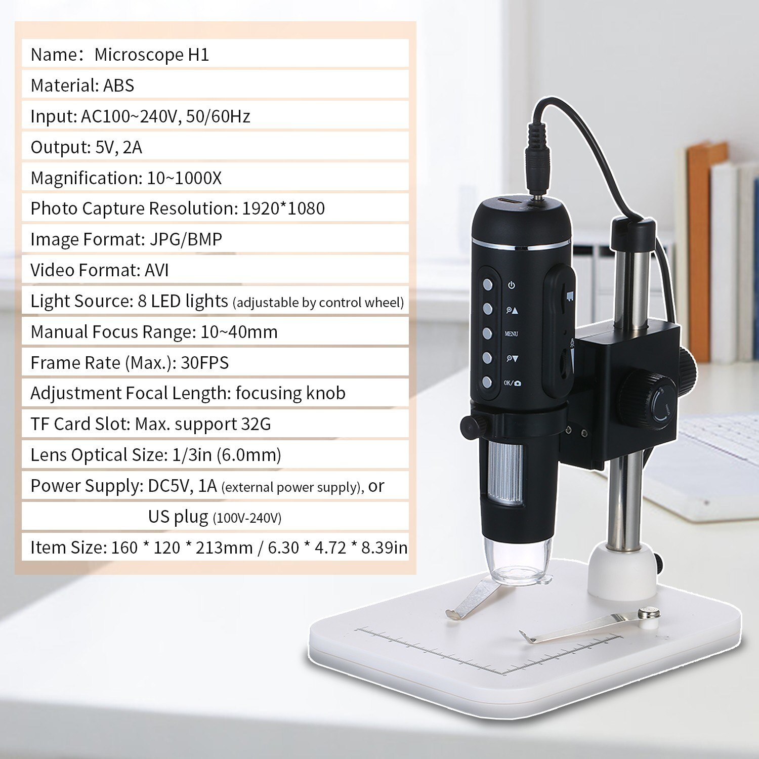 1000X Magnification 5M Pixels USB Digital Microscope Magnifier Magnifying Glass Digital Zoom Microscope with Light Brightness