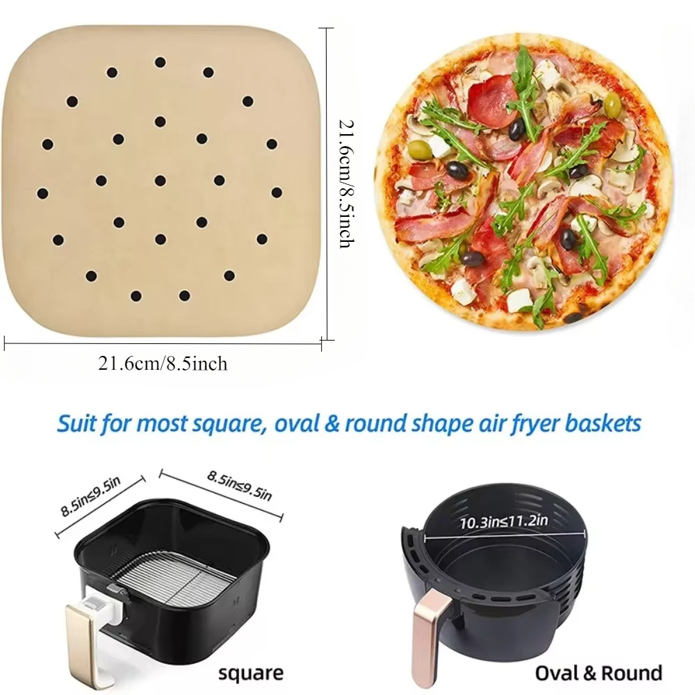 100/Stuks Lucht Friteuse Perkamentpapier Liners 23 Cm Geperforeerde Wegwerp Lucht Friteuse Liners Vierkante Perkamentpapier Keuken gereedschap