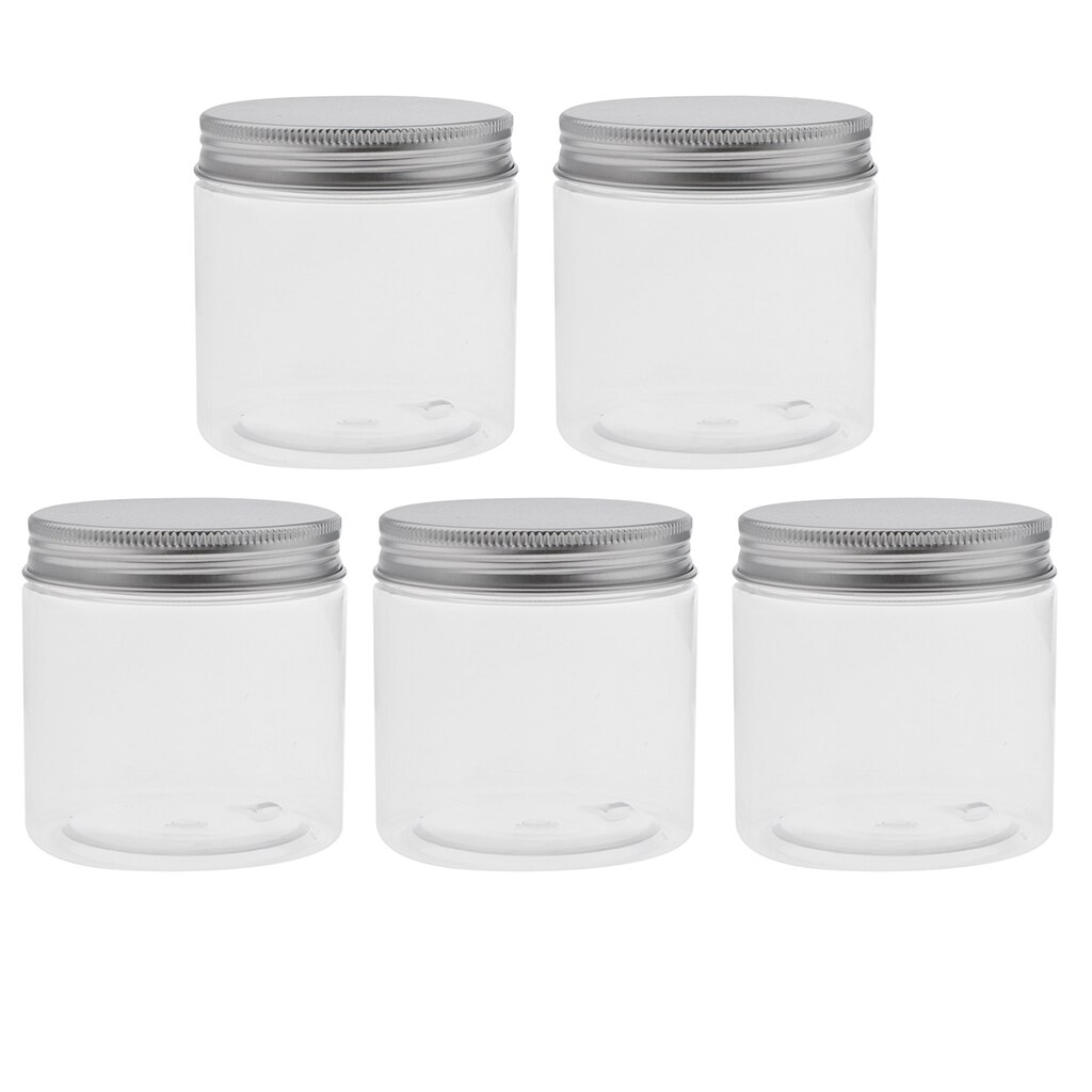 Set van 5 doorzichtige plastic potjes/potjes 200ml aluminium schroefblikken, make-upcontainers, lege flesjes voor lotion, balsem, tea tree-olie en honing.