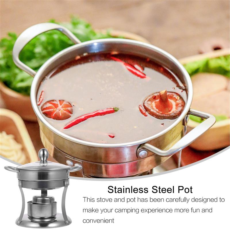 1 Set Stainless Steel Pot Stove Portable Alcohol Stove Stainless Steel Self-Service Pot Stove For Home Outdoor Travel