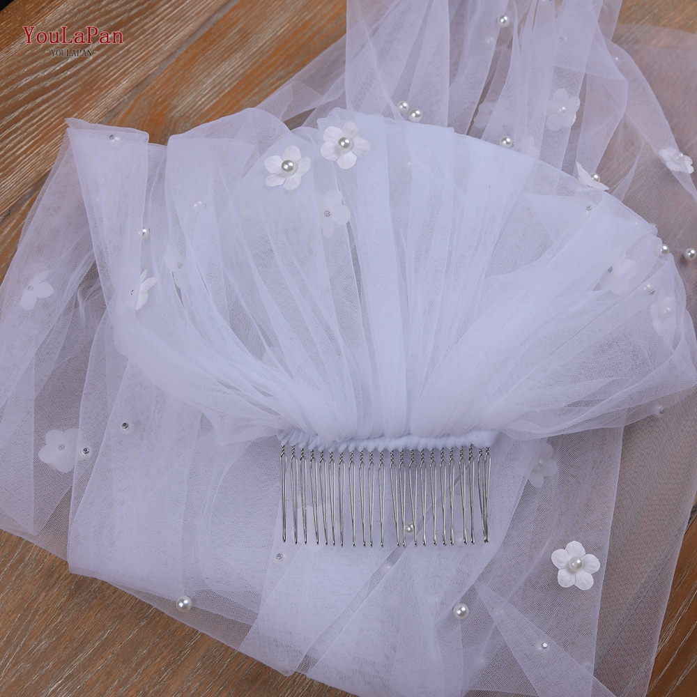 YouLaPan V83 Flower Pearl Bridal Veil Floral Veil Kaftan Moroccan Cathedral Wedding Veils Brides Accessories Ashley Carol