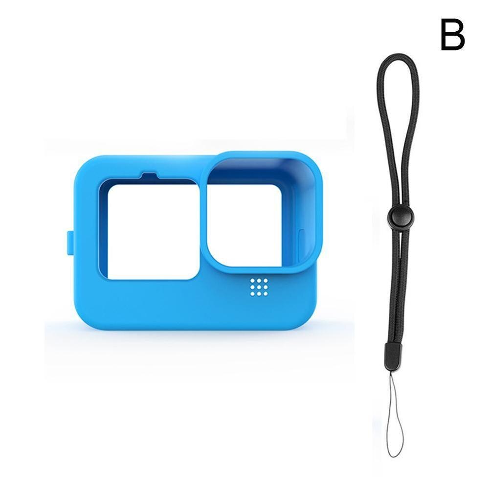 Mjukt silikon skyddsfodral täcka hud ärm säkerhet handledsrem lanyard för gopro hero 9 svart go pro tillbehör: Blå färg