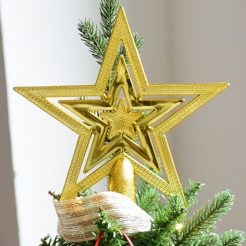 Optioneel Kerstboom Topstar Ornamenten Vergulde Plastic PVC vijfpuntige Ster Voor Home Party Kerst Decoratie 3 Maten