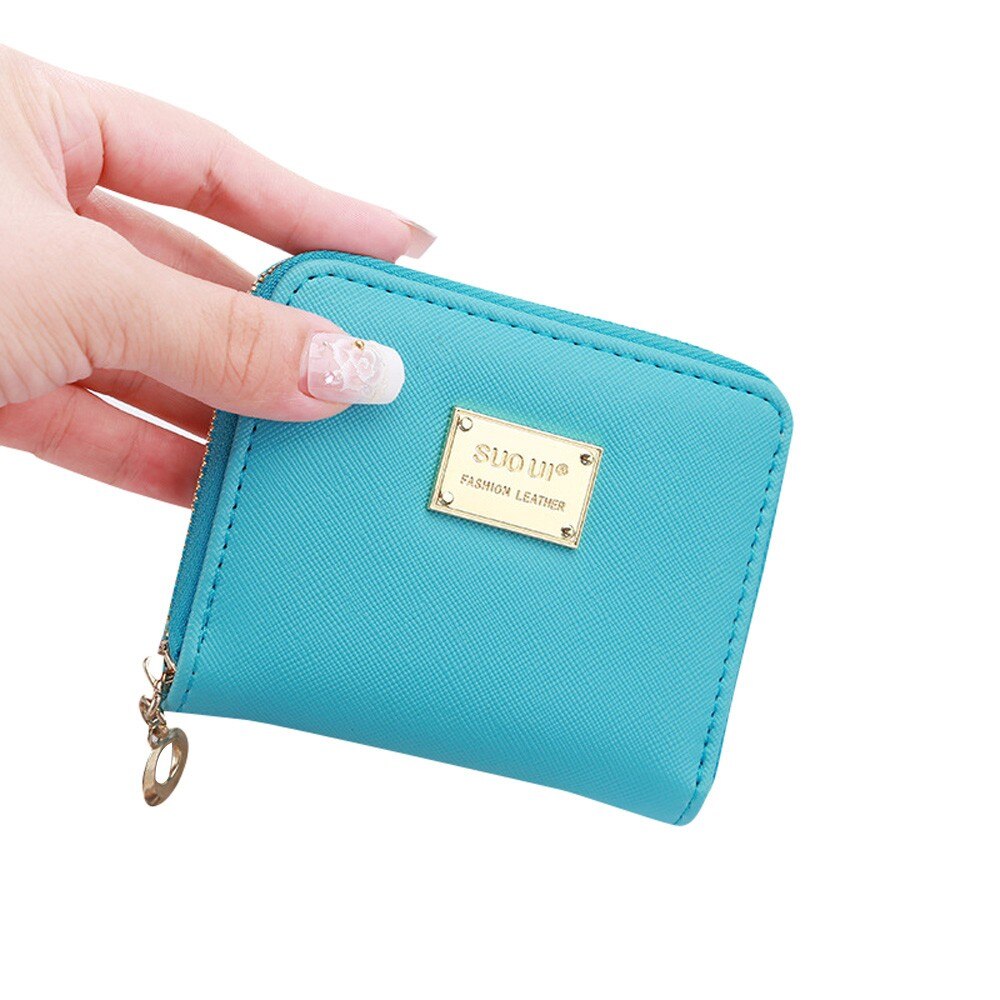 Vrouwen Lederen Kleine Portemonnee Kaarthouder Zip Portemonnee Clutch Handtas Vrouwen Portemonnee Vrouwelijke Lederen Portemonnees Korte Portemonnee # p30: Sky Blue