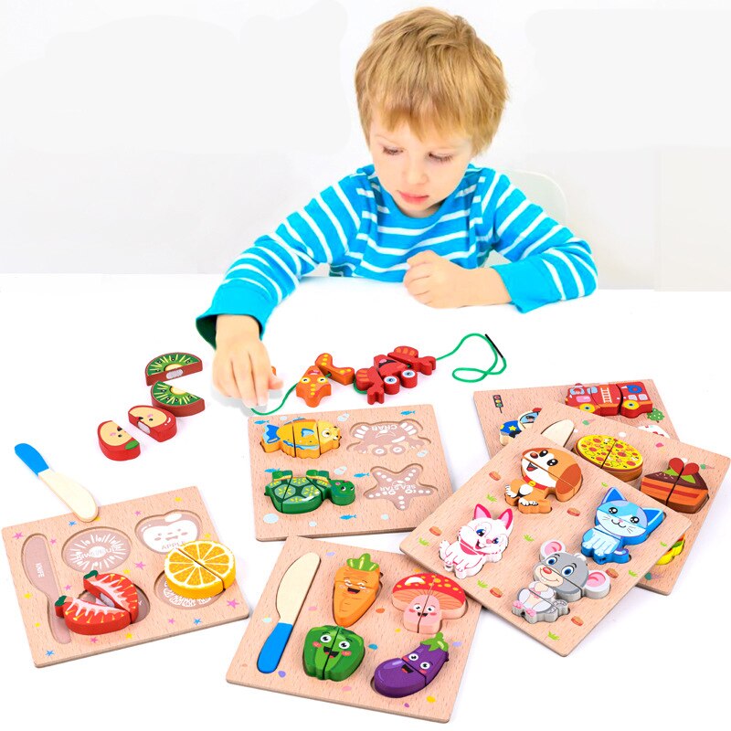 Baby toy wooden cutting of fruit and vegetables dessert puzzle kitchen toy children pretend play cooking educational toy girl