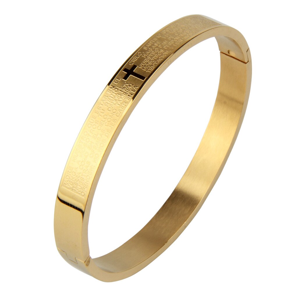 Bracelet manchette croisé de luxe pour hommes et femmes, en acier inoxydable, ouvert, sculpture écriture espagnole, bijoux,: Gold