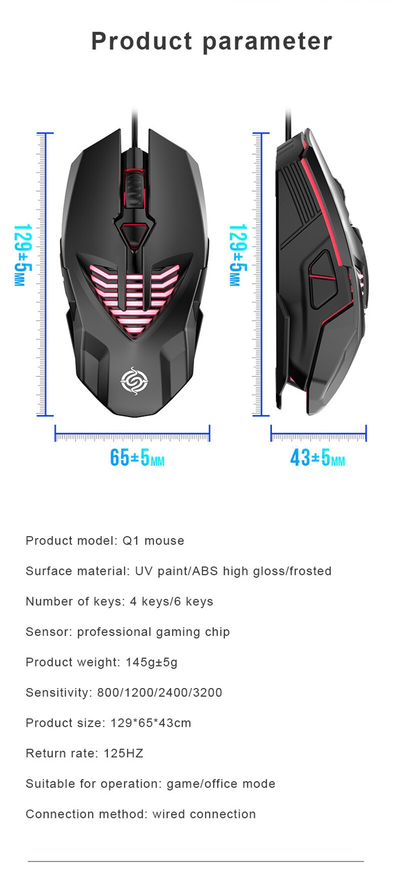 Q1 Gaming Mouse Usb 6 Button Macro Definition Metal Mouse Desktop Notebook Mouse Laptop Notebook Office Competitive Gaming Mouse