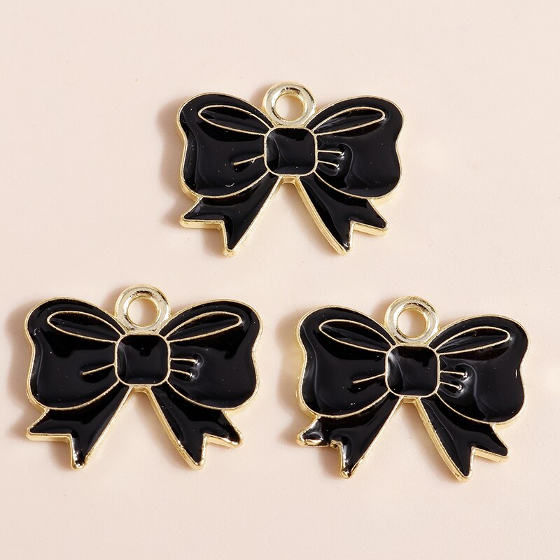 10 Uds. De dijes de lazo rosa esmaltados de 16x13 para fabricación de joyería hecha a mano DIY, dijes para niñas, colgantes, collares, pendientes, accesorios: Color dorado