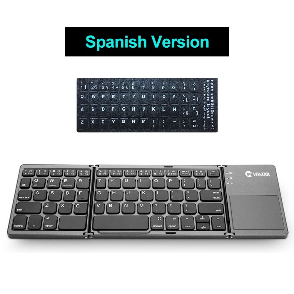 Tragbare Falten Bluetooth Mini Tastatur Faltbare Drahtlose Klavye Touchpad Russische En Tastatur für IOS/Android/Fenster ipad Tablette: Spanisch Schwarz