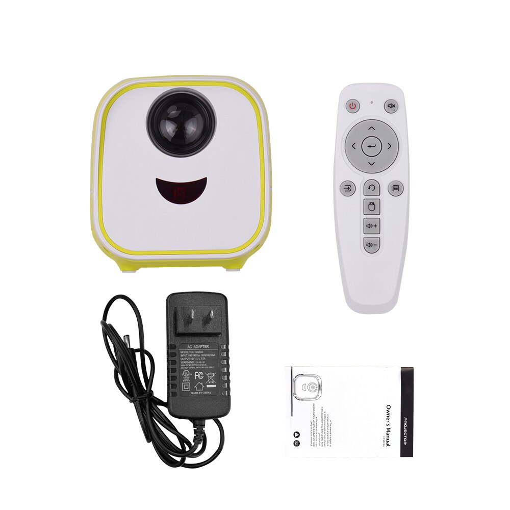 Mini projecteur vidéo LED pour enfants, cinéma familial à domicile, résolution Native 480x320, 50000 heures avec télécommande: Yellow US Plug