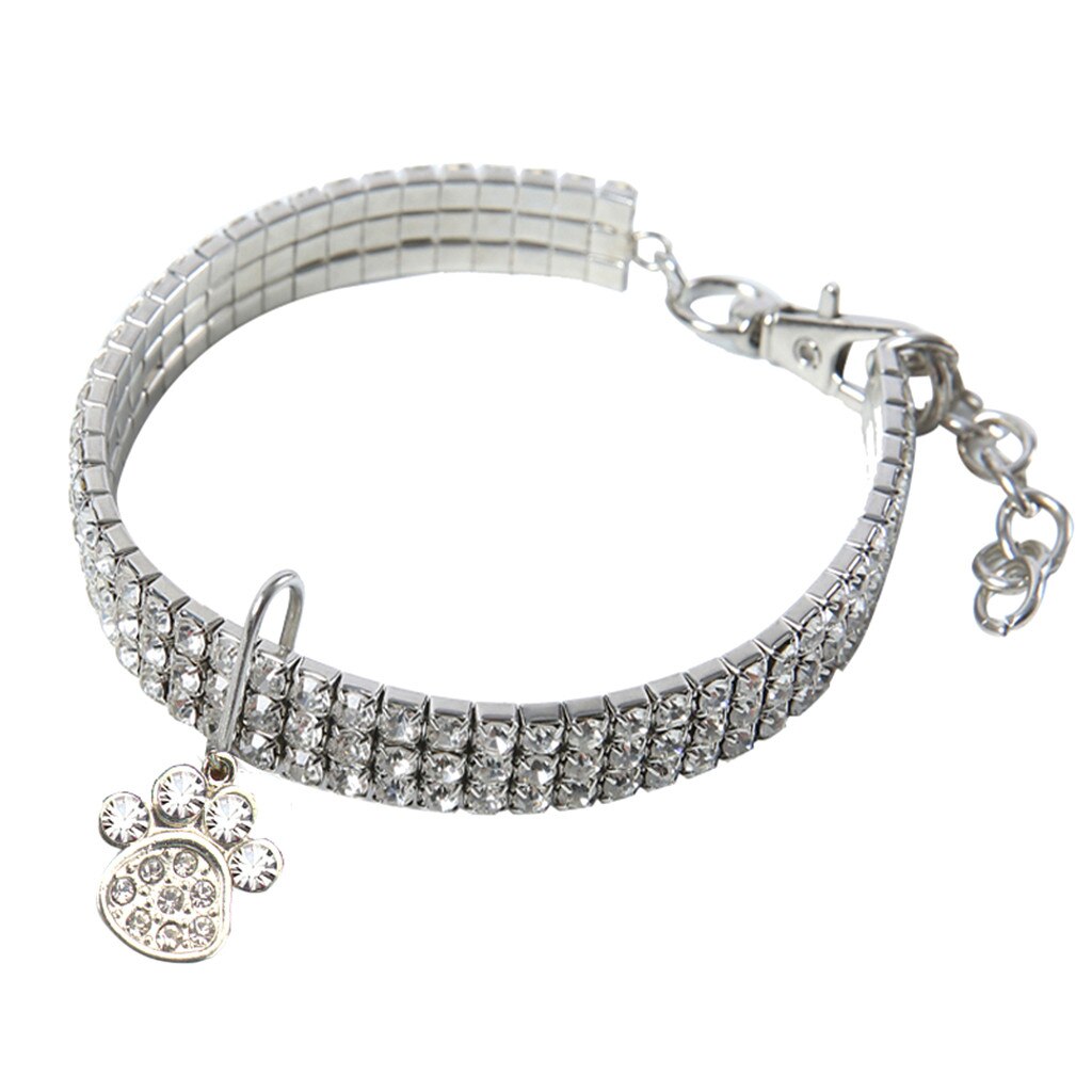 Trsnser-Collar para perro con diamantes de imitación, Mini Collar blanco para perros de compañía, Gargantilla ostentosa, Perros pequeños para mascotas: WH / S