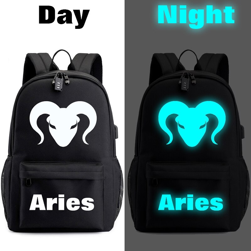 Lumineux 12 zodiaque cartable Leo vierge Taurus Gemini scorpion sac à dos 12 Constellations garçons et filles sac à dos pour enfants: Aries
