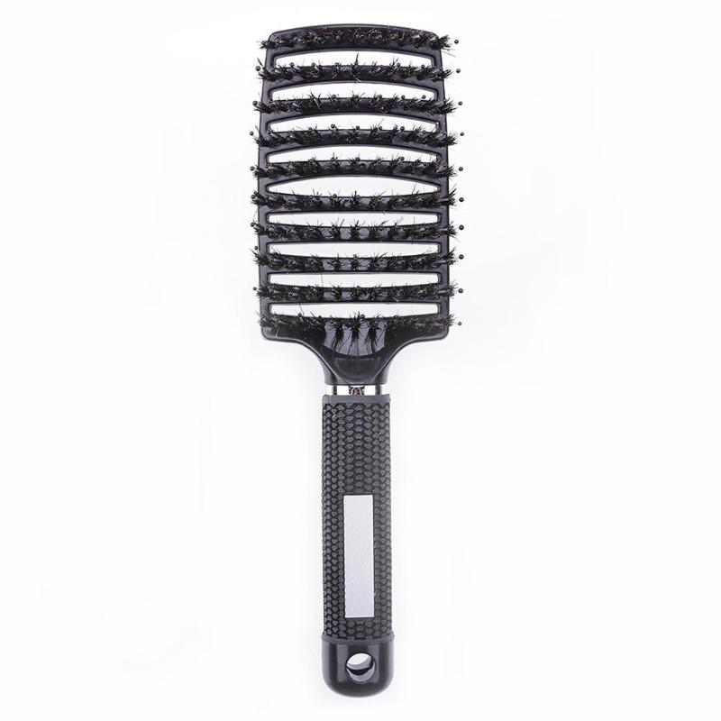 Hair Brush Magic Hair Comb Hairbrush Bristle Nylon Women Wet Curly Detangle Hair Brush for Salon Hairdressing Styling Tools: Black With Hair