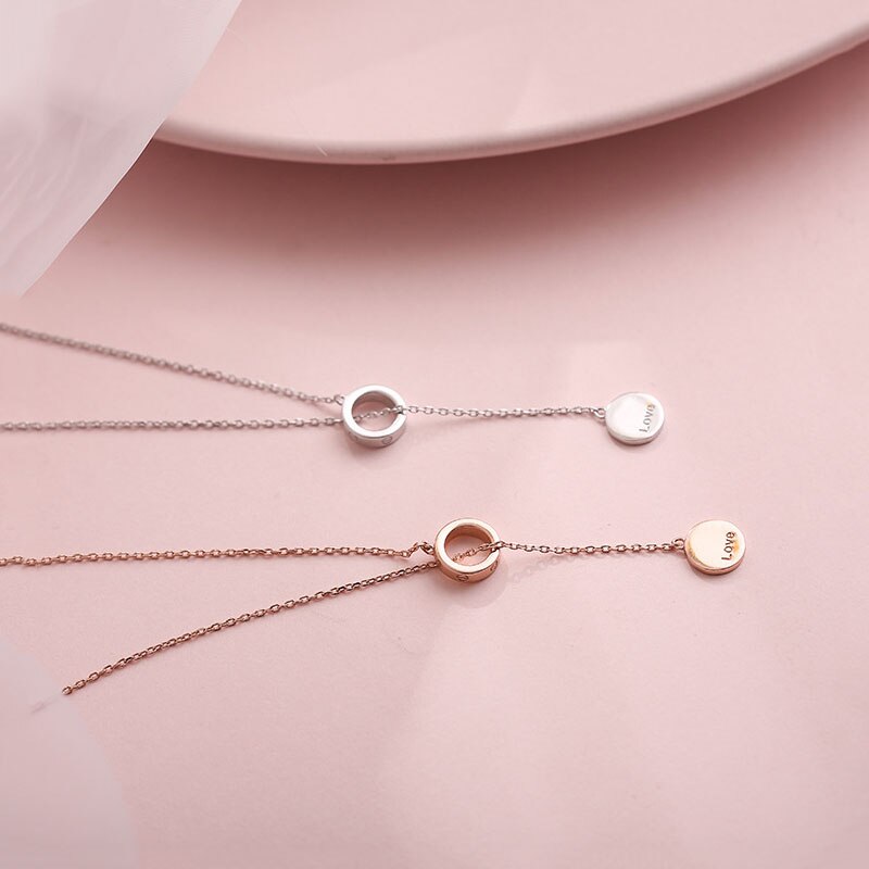 Collar de cadena larga de círculo redondo para mujer, de Plata de Ley 925, colgante de disco de amor con letras, de joyería, S-N601 al por mayor