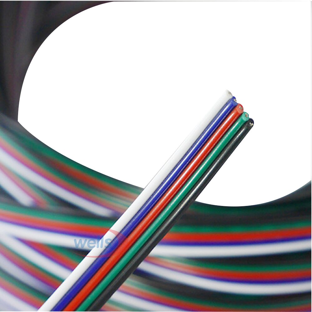 1m/5m/10m/20m 5-pin cable wire 22 AWG RGB Extension Blue/Red/White/Green/Black for RGBW SMD 5050 3528 Led RGB strip light