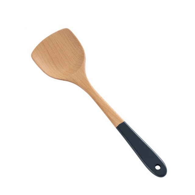Ustensile de cuisine en bois naturel, anti-rayures, spatule de cuisine en hêtre, cuillère à Long manche, outils de cuisine,: Fried shovel