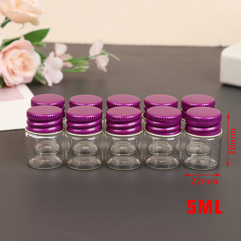 10 stuks/lot 5/7/10/14ml kleine glazen potjes/flesjes met schroefdop, opbergpotjes, mini-containers, transparante glazen flesjes: Paars