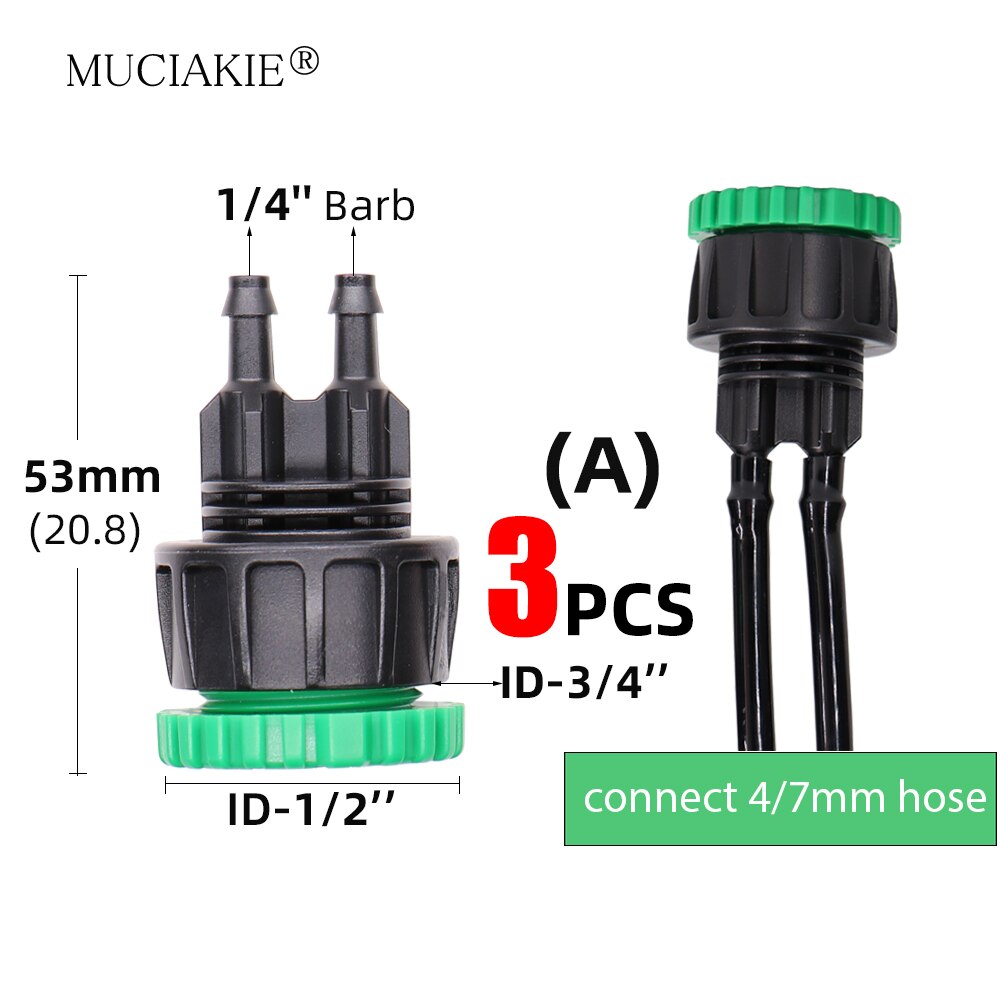 MUCIAKIE 3PCS Garden Tap 1/2" 3/4" Female Thread To 4/7mm 8/11mm 16mm Hose Adapter Garden Water Connester Micro Tubing Connecter: A