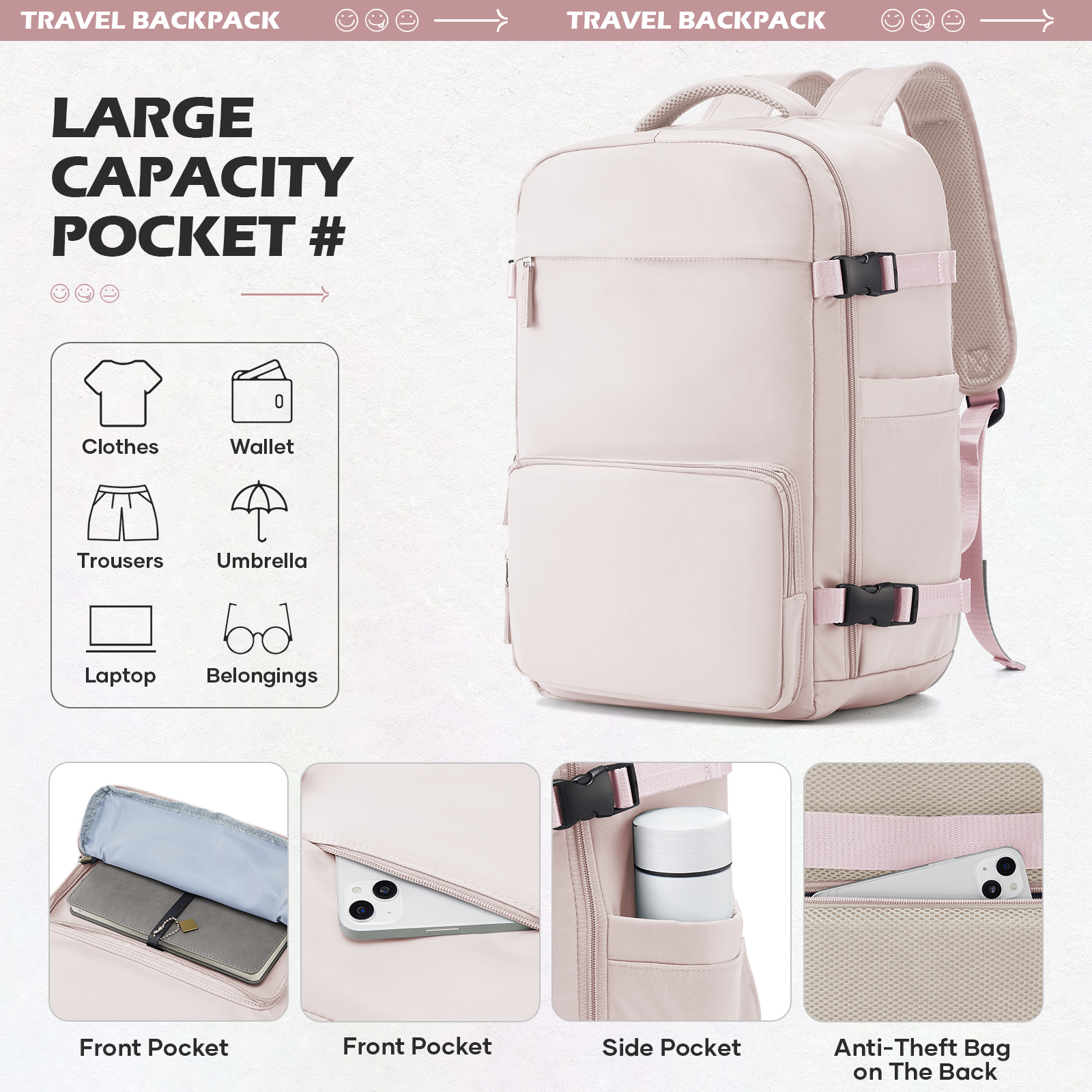 Cabin Airplane Vacuum Travel Backpack, Backpack Hand Luggage 30L Women's Men's 15.6-inch Laptop Bag Vacuum Compression Backpack