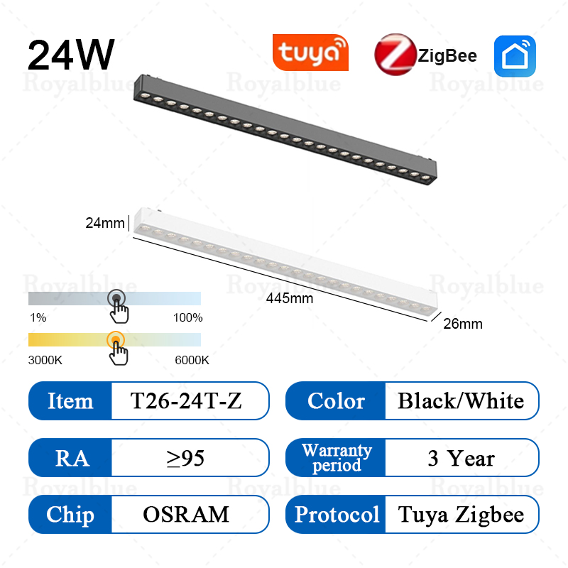 Smart Tuya Zigbee Ultra Dunne Magnetische Track Licht Flexibele DC48V Systeem Zwart Wit Slanke Plafond Ingebed Opbouw Thuis: Licht Geel / Black