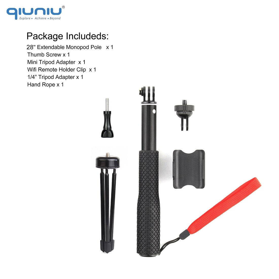 QIUNIU Erweiterbar Einbein Selfie Stock Handheld Pole mit Stativ Adapter Halterung für GoPro Held 8/7/6/ 5 für DJI Osmo Tasche Kamera: GP2045(28in)