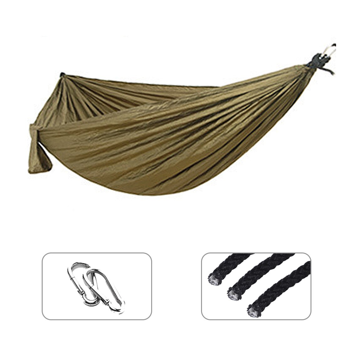 Single Double Hammock Adult Outdoor Backpacking Travel Camping Survival Sleeping Bed Portable Thicken With 2 Ropes 2 Carabiners: Army Green