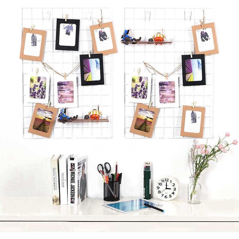 Multifunction Mesh Set of 2 Grid Panel Wall Grid Wall Decor Mesh Grid Panel Photo Wall Hanging Display and Wall Home Decorations