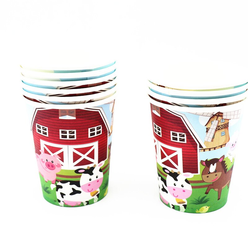 Vaisselle jetable à thème d'animaux de ferme, fournitures de fête d'anniversaire, serviettes en papier de Jungle, décoration de Ranch et de Zoo, assiettes: Cup 10pcs