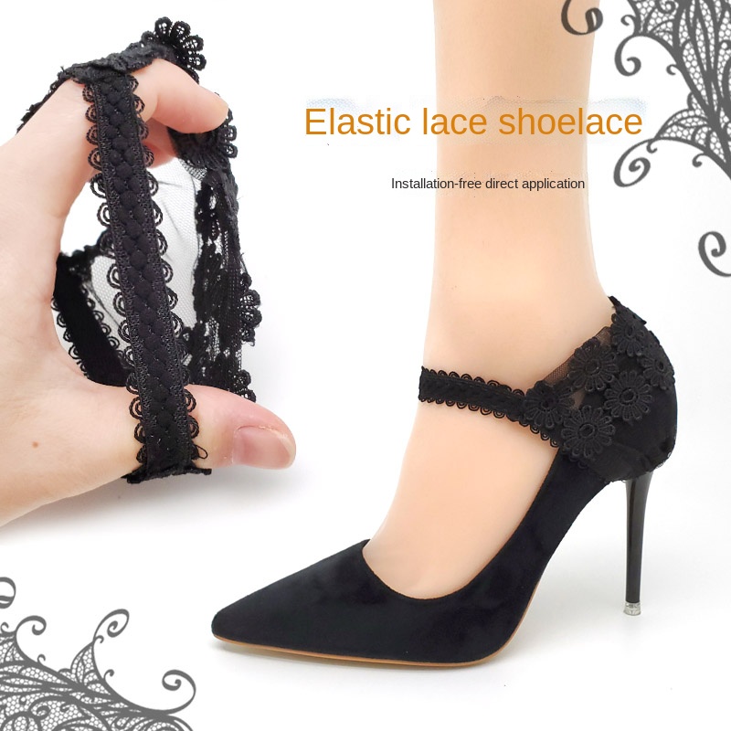 Hoge Hakken Anti Artefact Sexy Black Lace Bloem Hak Cover Fixed Schoenen Zonder Hak Kant