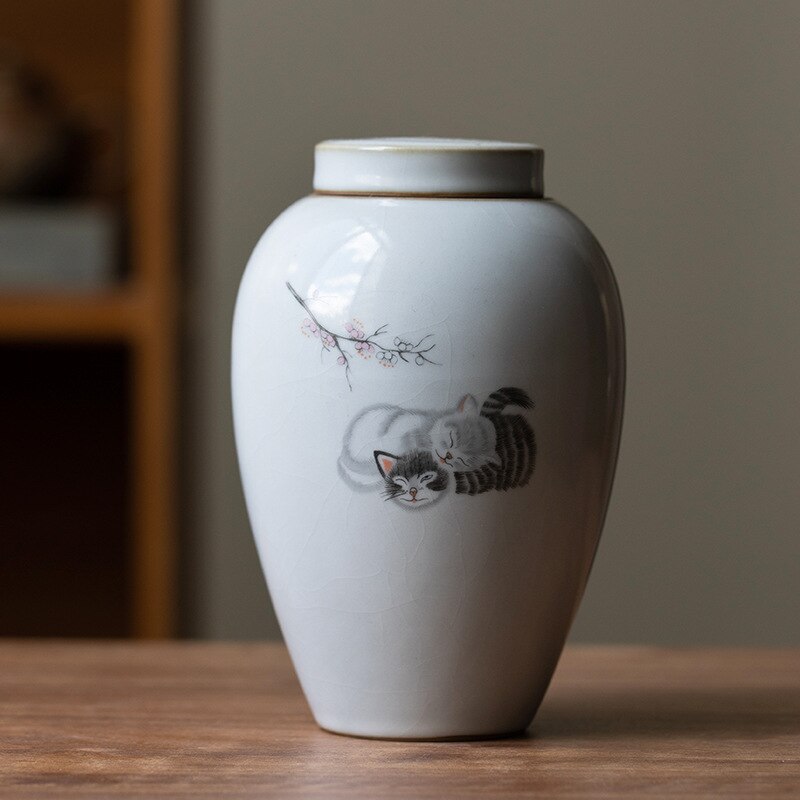 Ceramics Ash Urn Sealed Cremation Funeral Ashes Keepsake Animals Pet Cat Memorial Suitable Home Fireplaces Burial Urns Ceramic