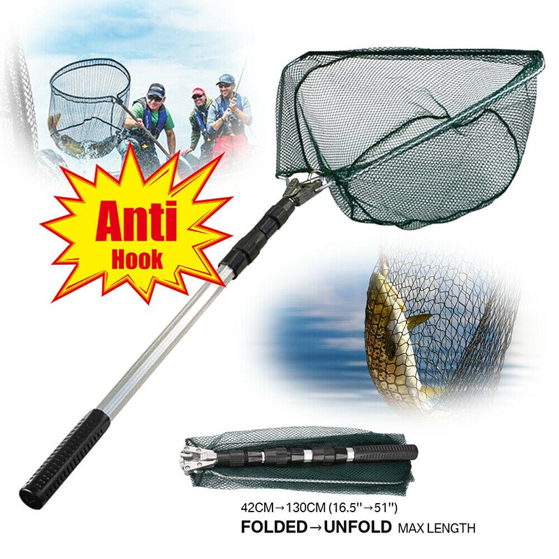 Telescopic Folding Aluminum Handle Retractable Fishing Landing Net Foldable 3 Section Extending Pole Fishing Tool For Fly Fish